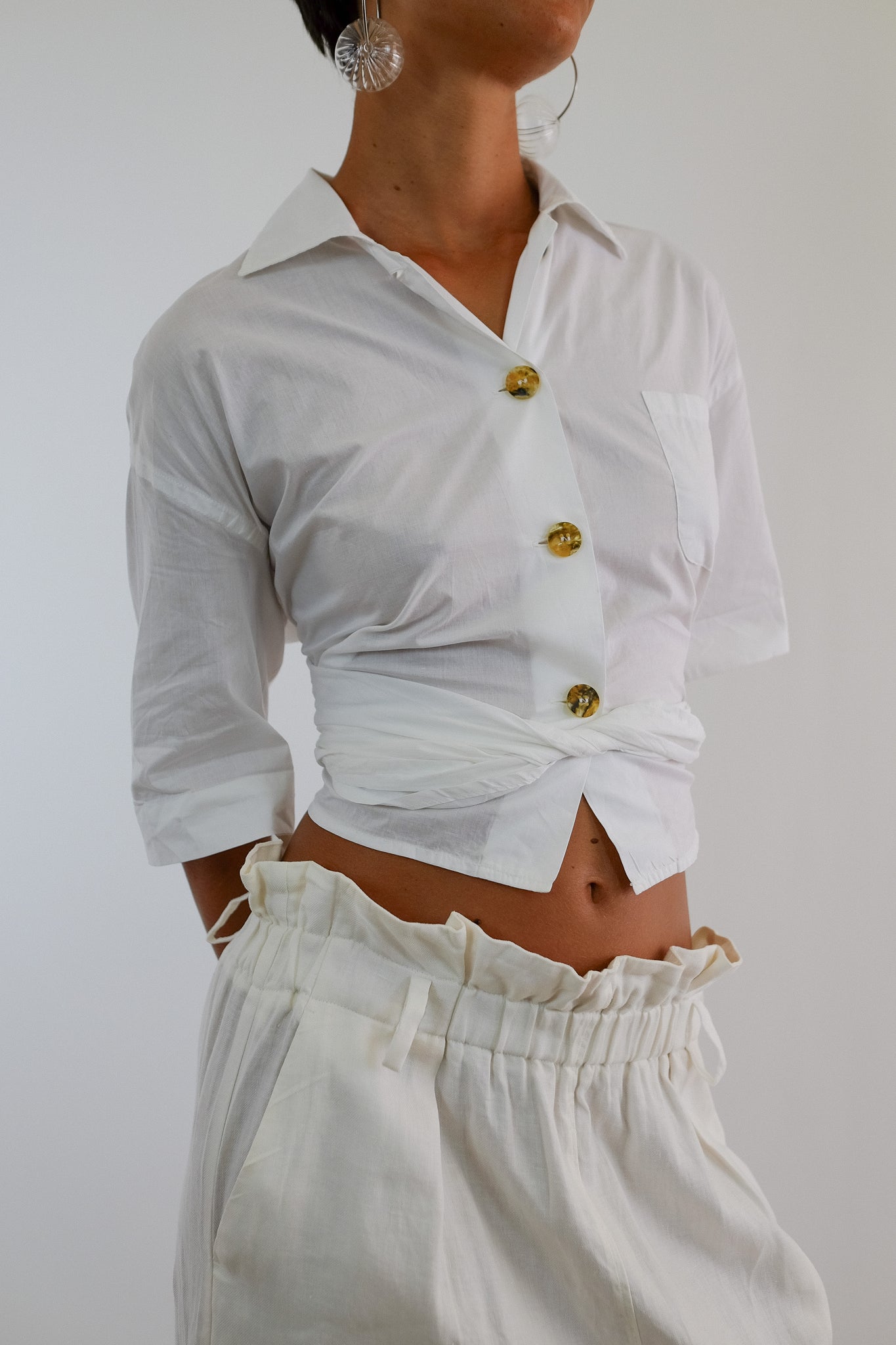 ROMEO GIGLI WRAP SHIRT IN WHITE COTTON VOILE
