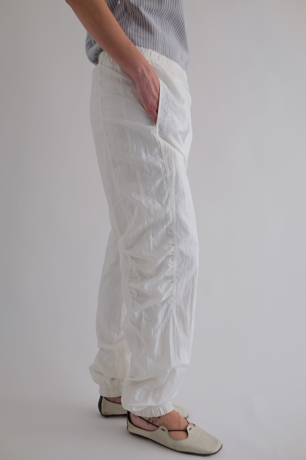 80S SERGIO TACCHINI PANELED-RUCHED SPORT PANTS IN WHITE