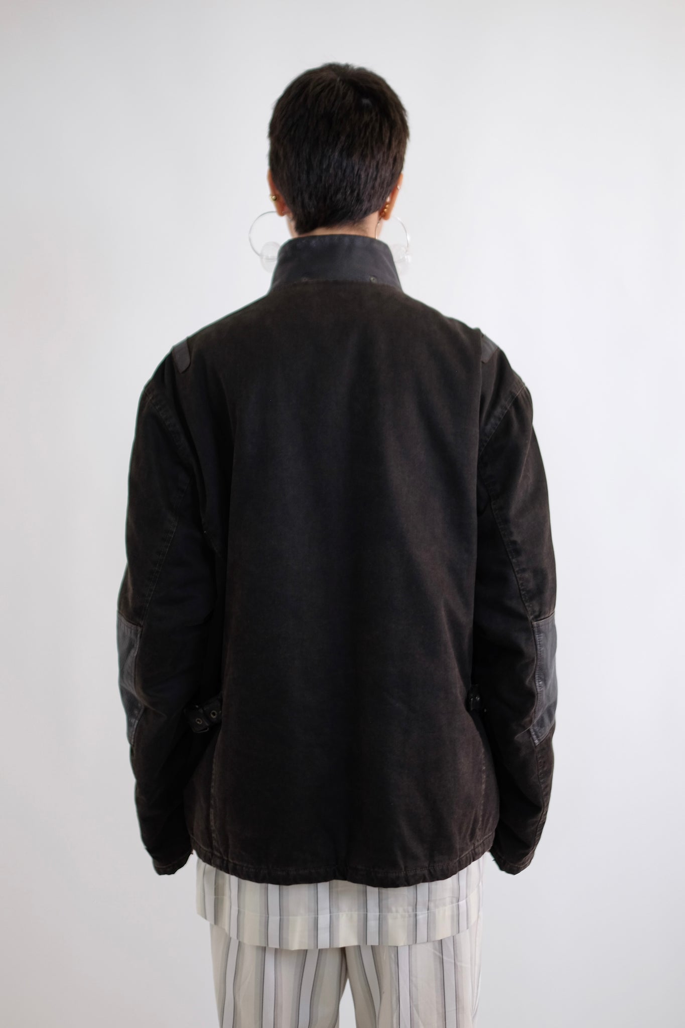 TRUSSARDI SPORT LEATHER/COTTON JACKET IN BROWN