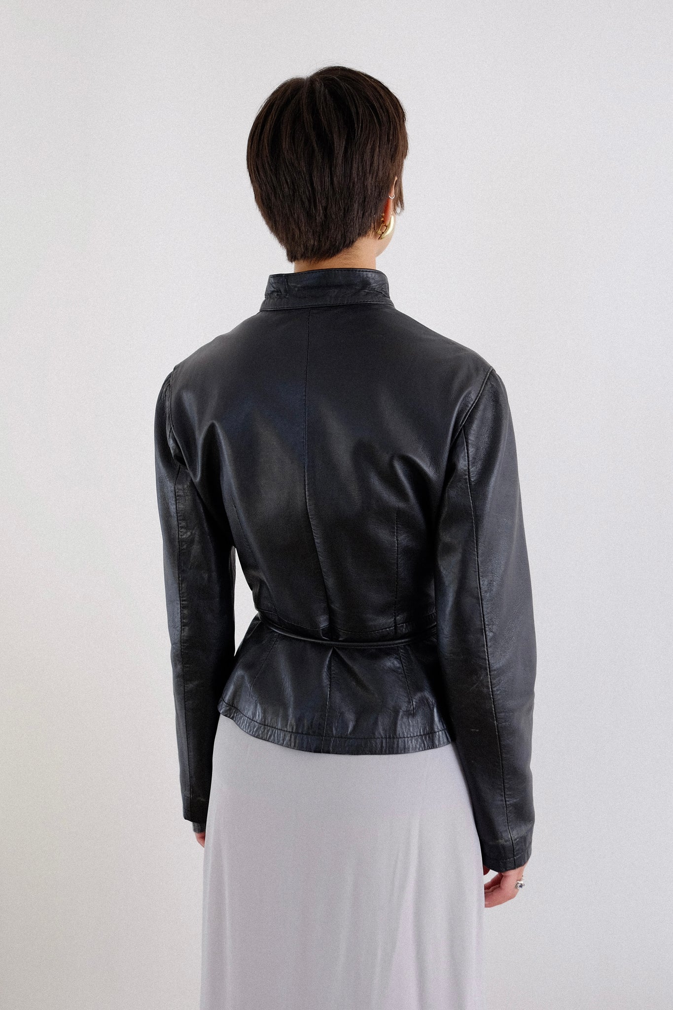 OVERPELL ITALIAN TIE WAIST BUTTERSOFT LEATHER JACKET IN BLACK