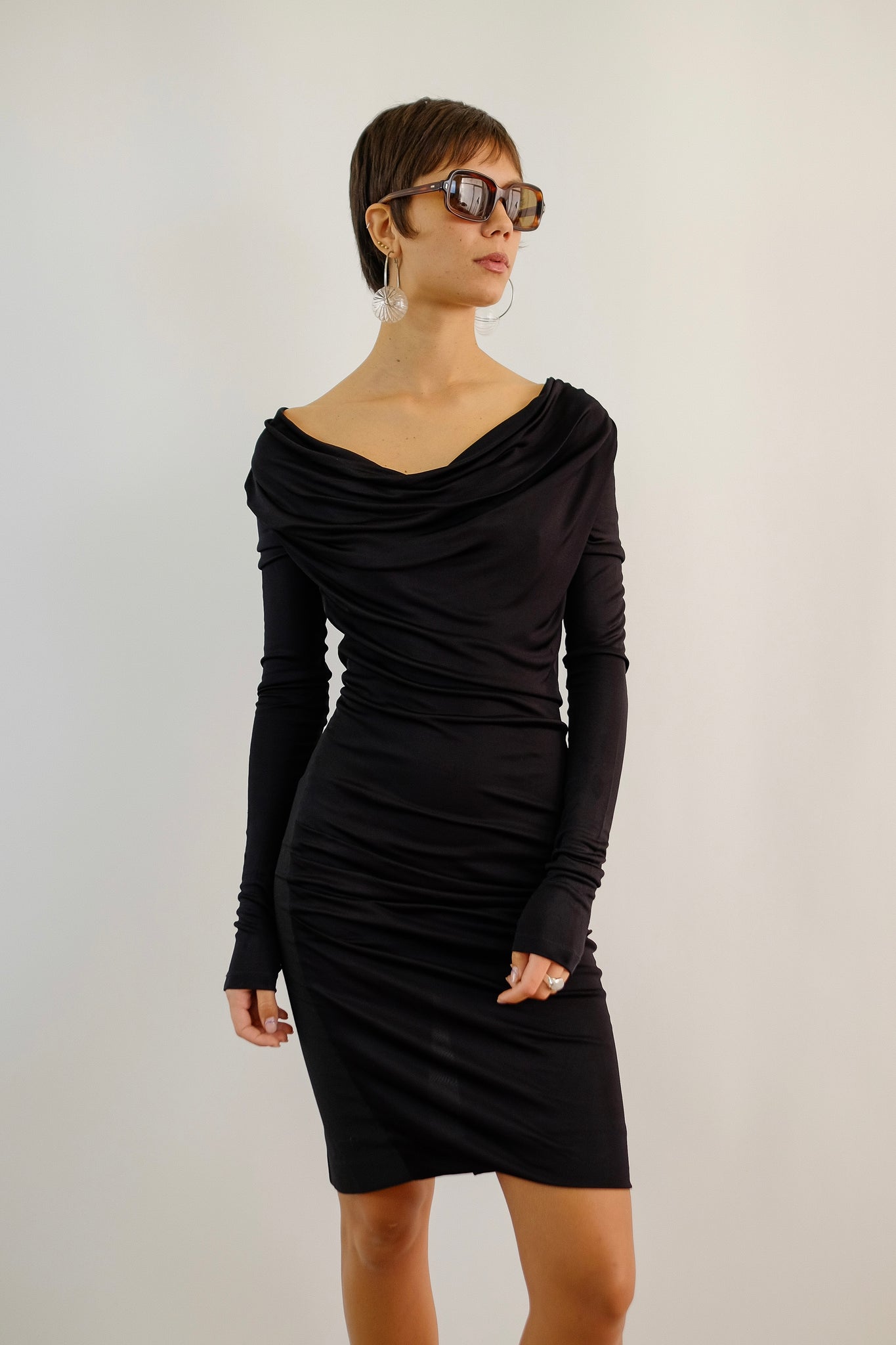 PATRIZIA PEPE COWL NECK MINI DRESS IN BLACK