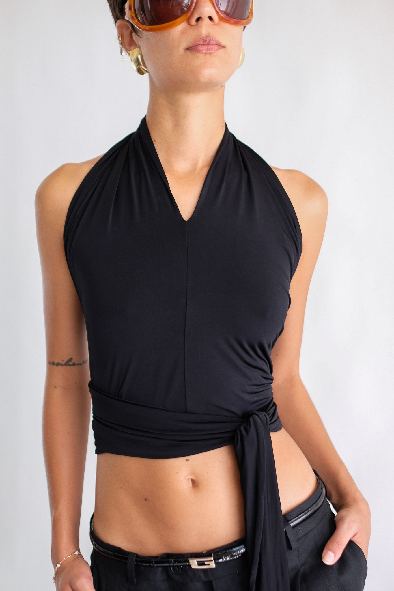 FENDI HALTER WRAP TOP IN BLACK