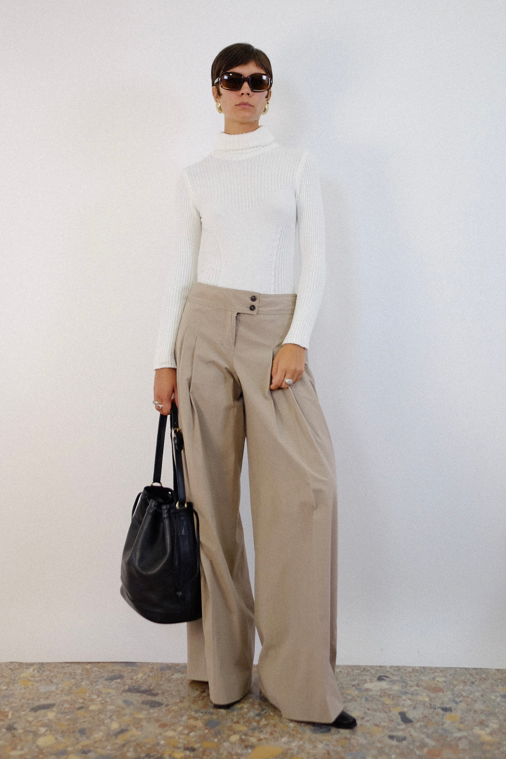 MAXMARA WIDE LEG PLEAT PANTS IN TAUPE
