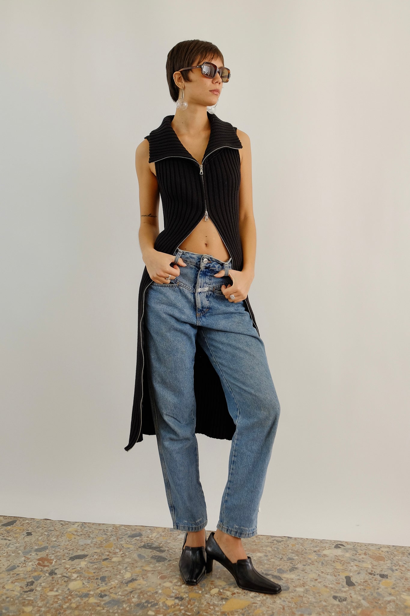 SISLEY LONG DOUBLE ZIP KNIT IN BLACK