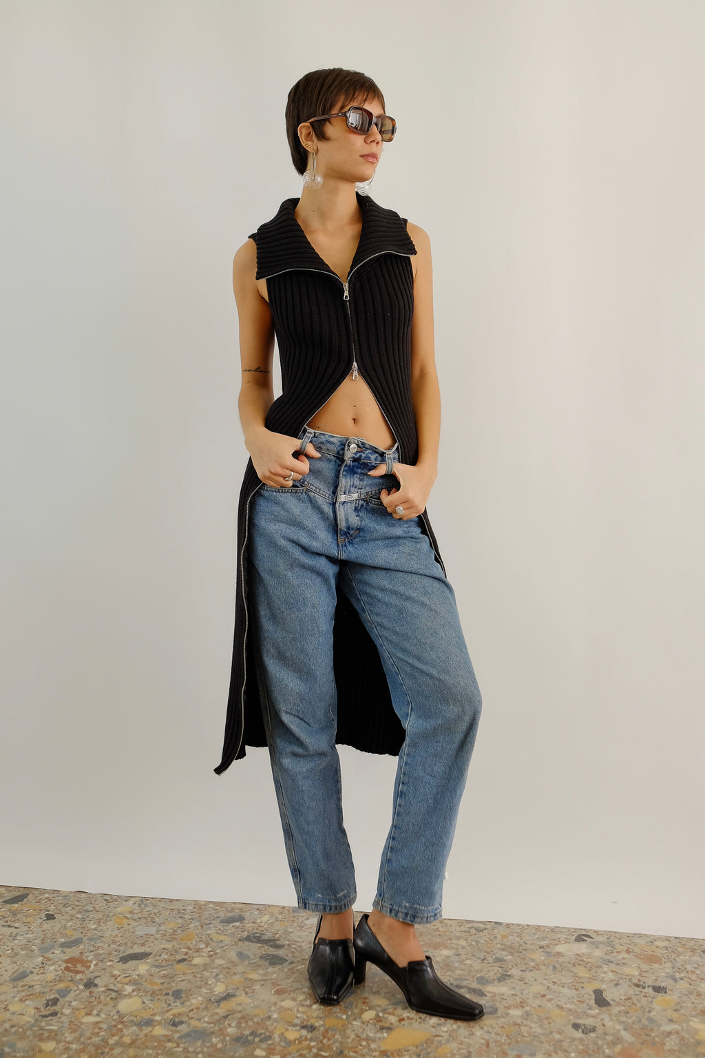 SISLEY LONG DOUBLE ZIP KNIT IN BLACK