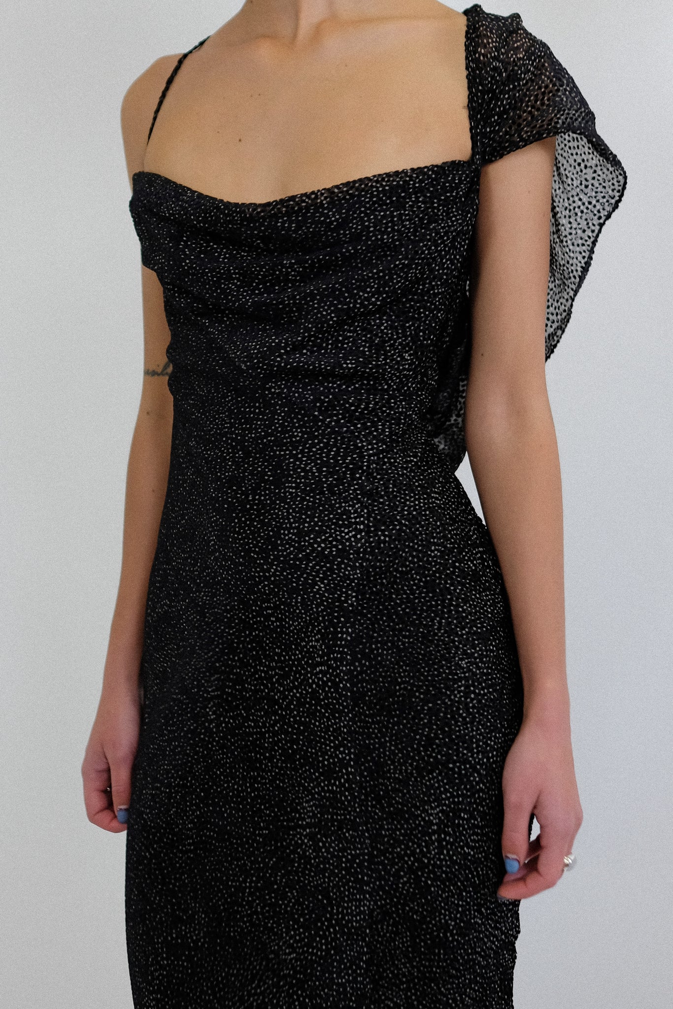 JOHN GALLIANO 2000s DRAPED GOWN IN BLACK AND WHITE DEVORÉ