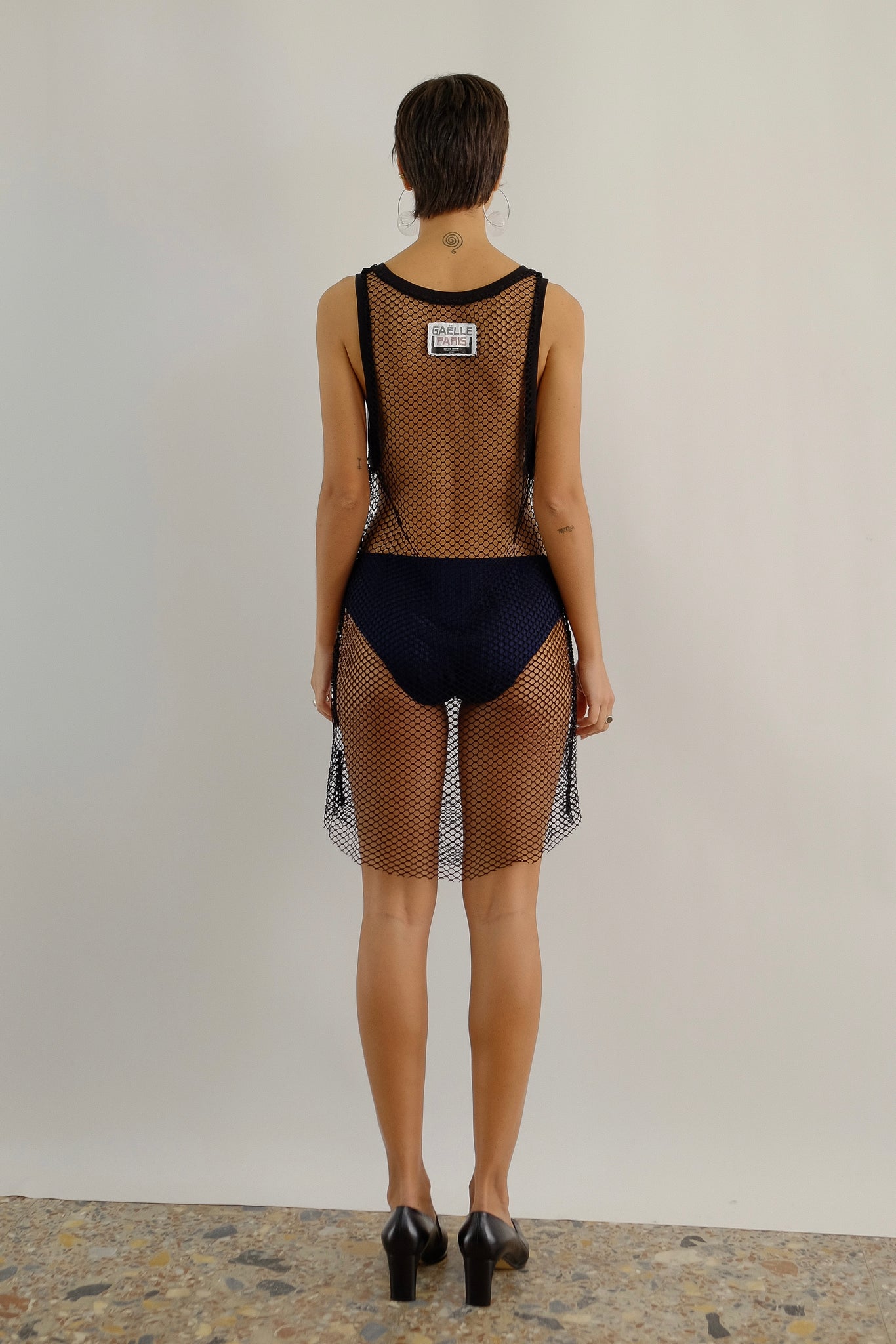 GAELLE PARIS 2015 COLLECTION NUDE NET DRESS IN BLACK