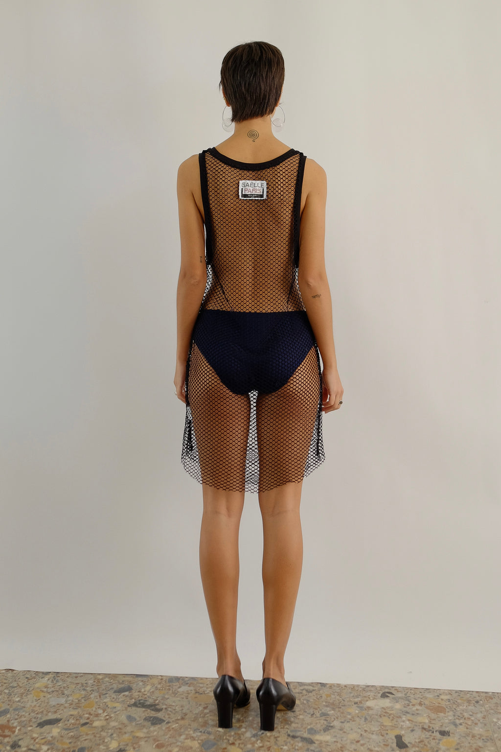 GAELLE PARIS 2015 COLLECTION NUDE NET DRESS IN BLACK