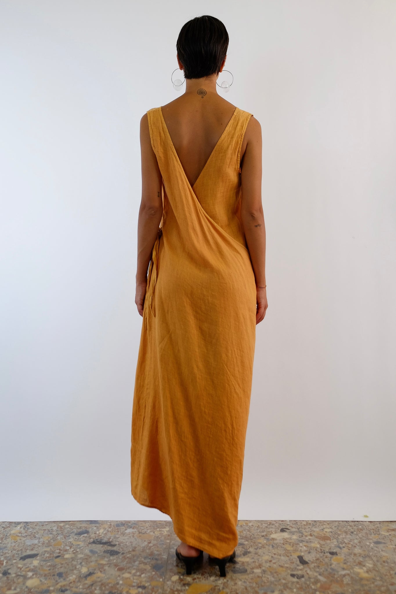 ORANGE WRAP BACK DRESS IN ARANCIA LINEN