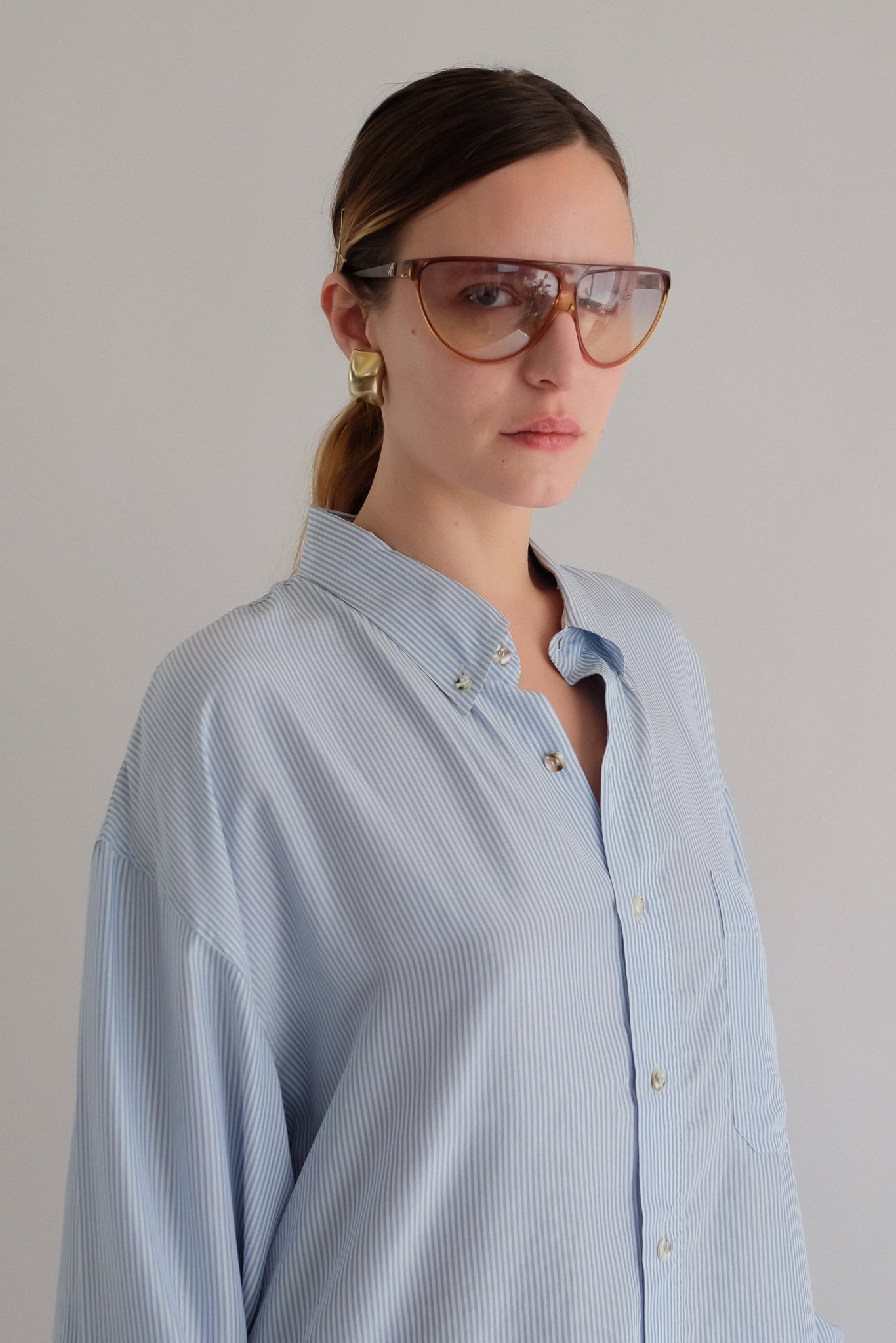 SILK OVERSIZED STRIPED SHIRT IN LIGHT BLUE