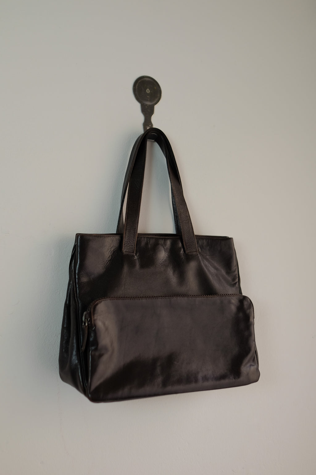 ABRO LEATHER 3D DOUBLE POCKET BAG IN DEEP BROWN