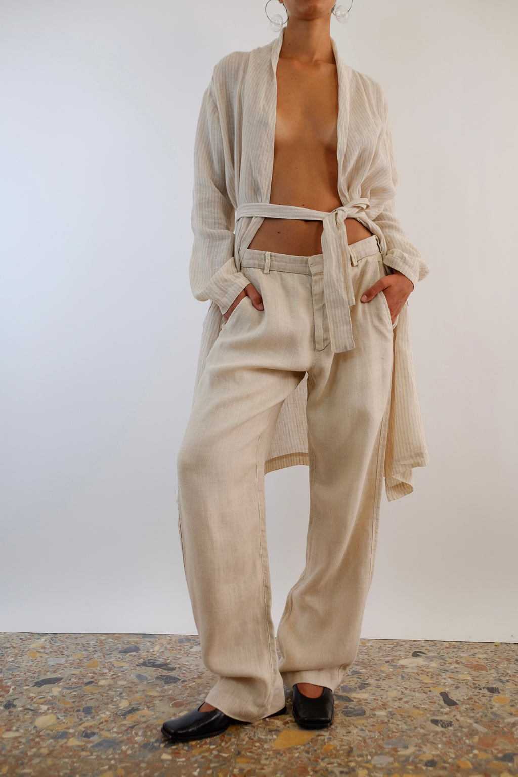 CP COMPANY RELAXED PANTS IN ECRU LINEN
