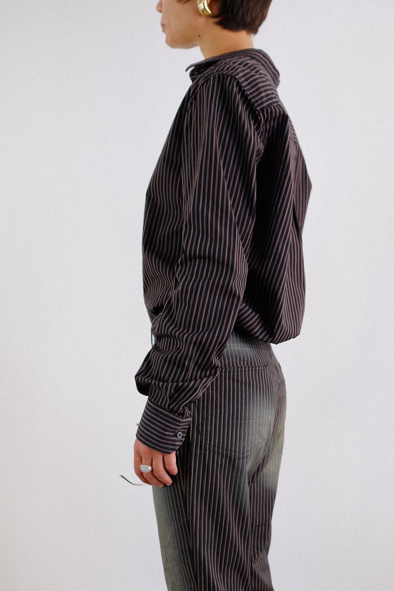 D&G STRIPED SHIRT IN BLACK & BROWN