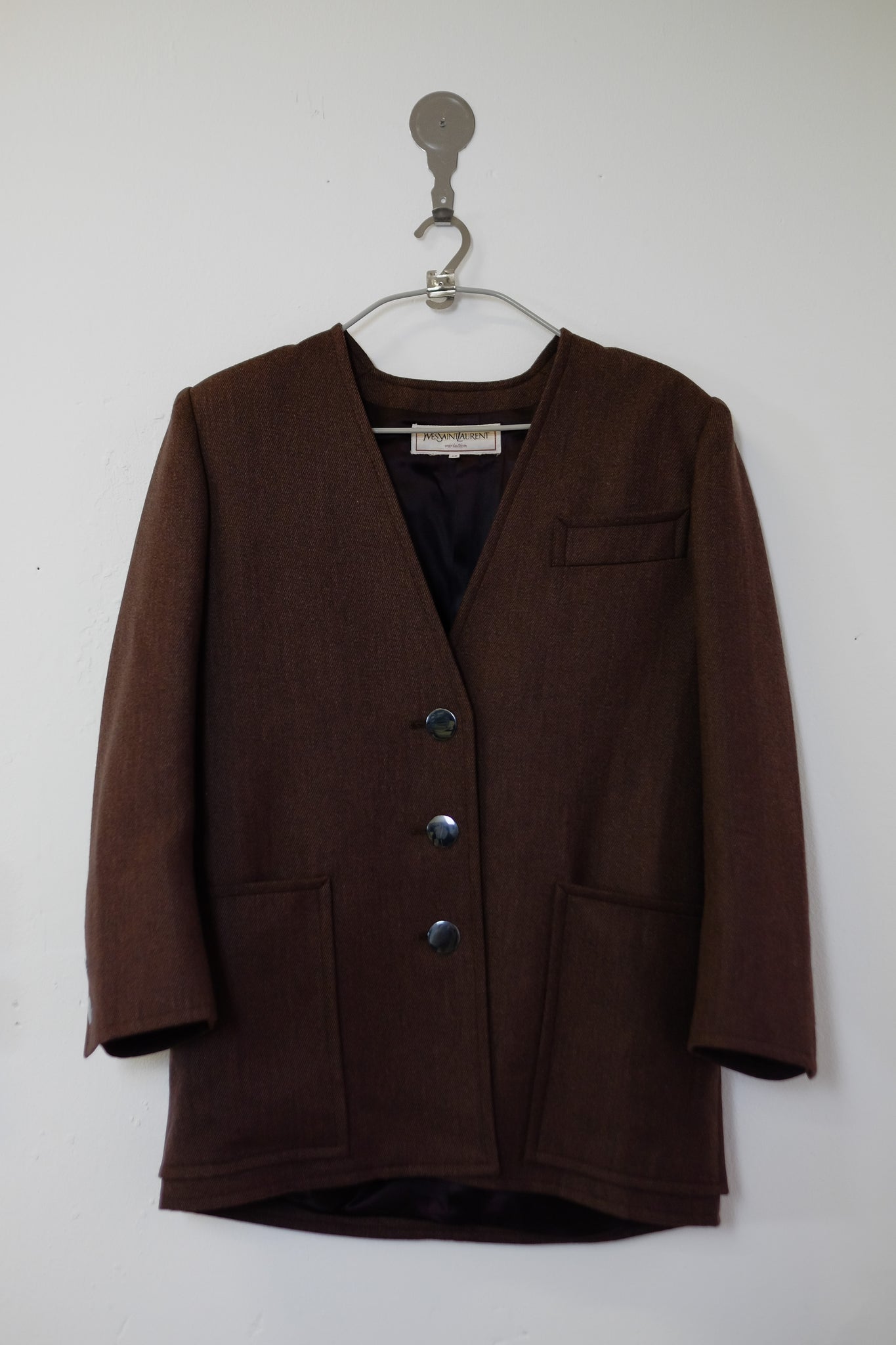 YVES SAINT LAURENT RELAXED COLLARLESS JACKET IN BROWN