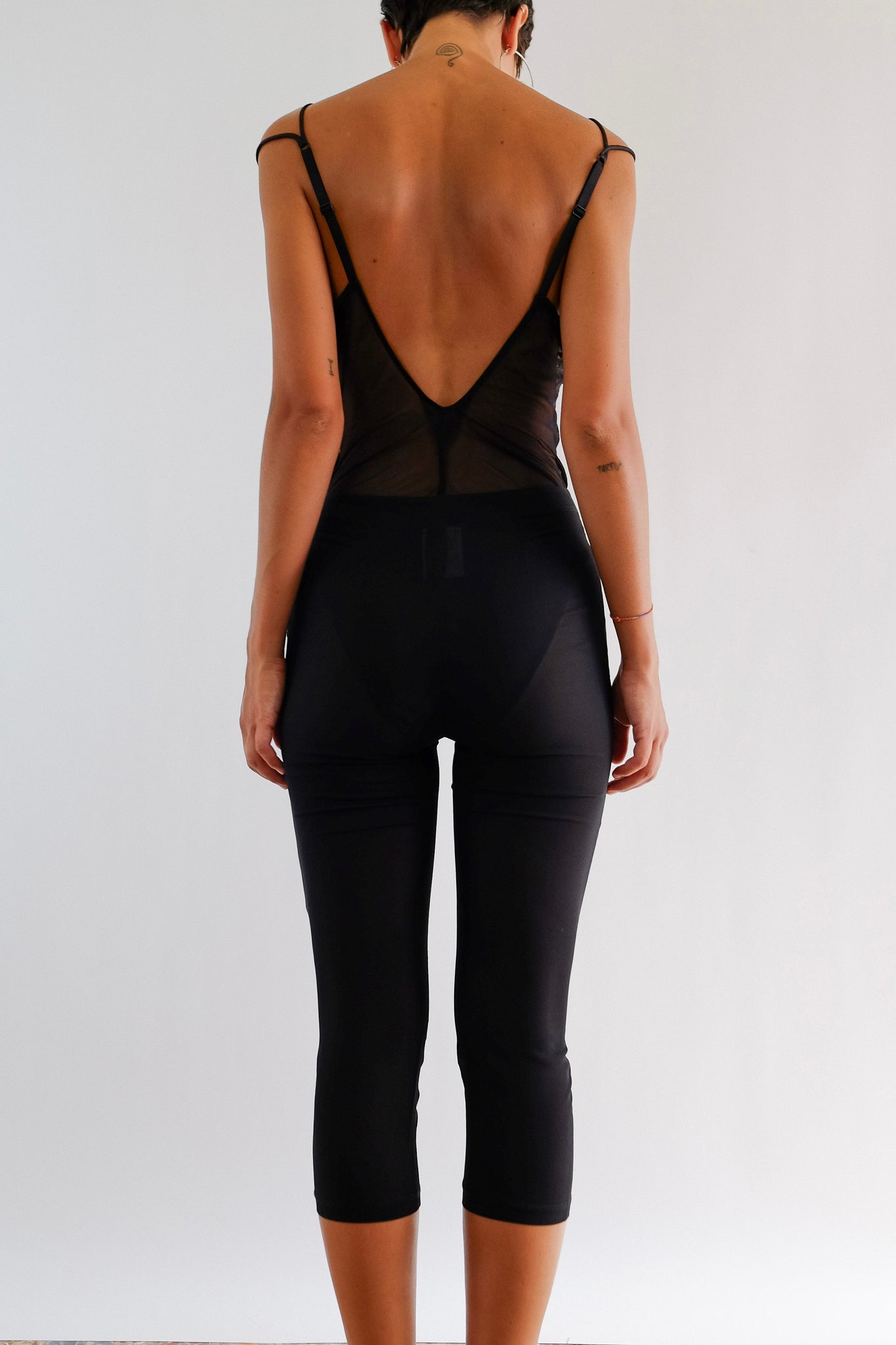 D&G SEMI SHEER CAPRI PANTS IN BLACK CREPE