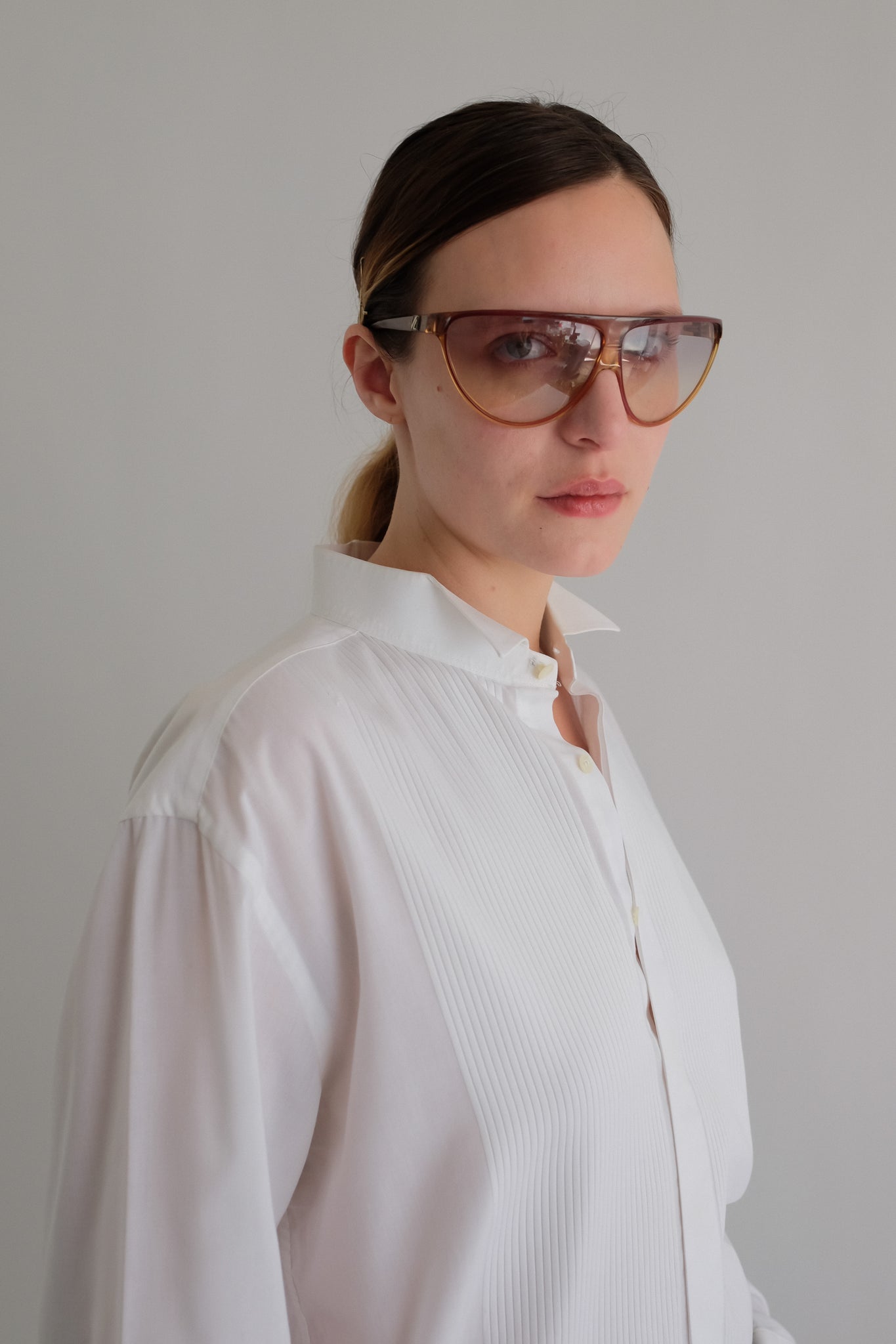 WING-TIP PLEATED COTTON SHIRT IN WHITE BY DINO ERRE