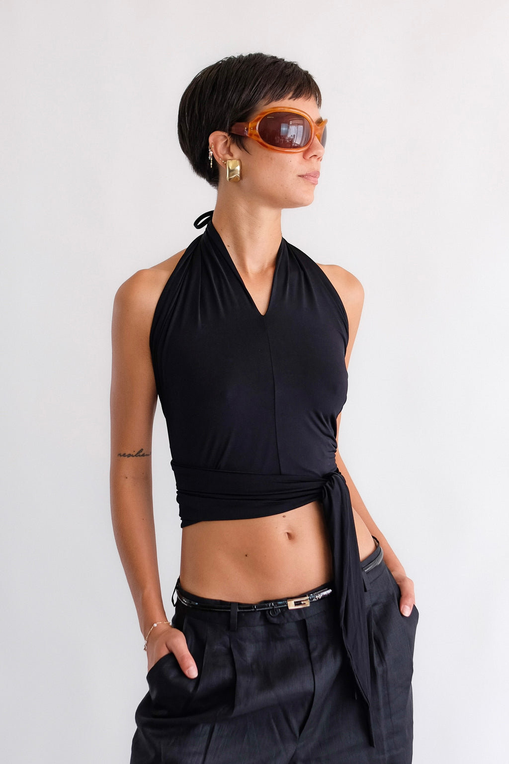 FENDI HALTER WRAP TOP IN BLACK