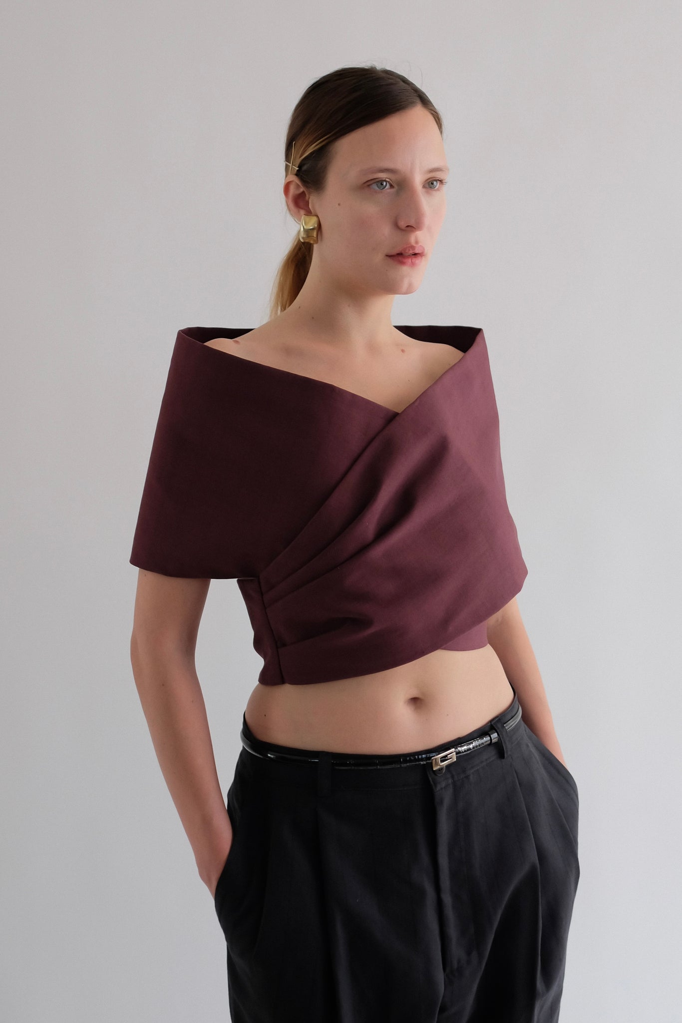 MIU MIU 2009 COLLECTION WRAP AROUND TOP IN BURGUNDY