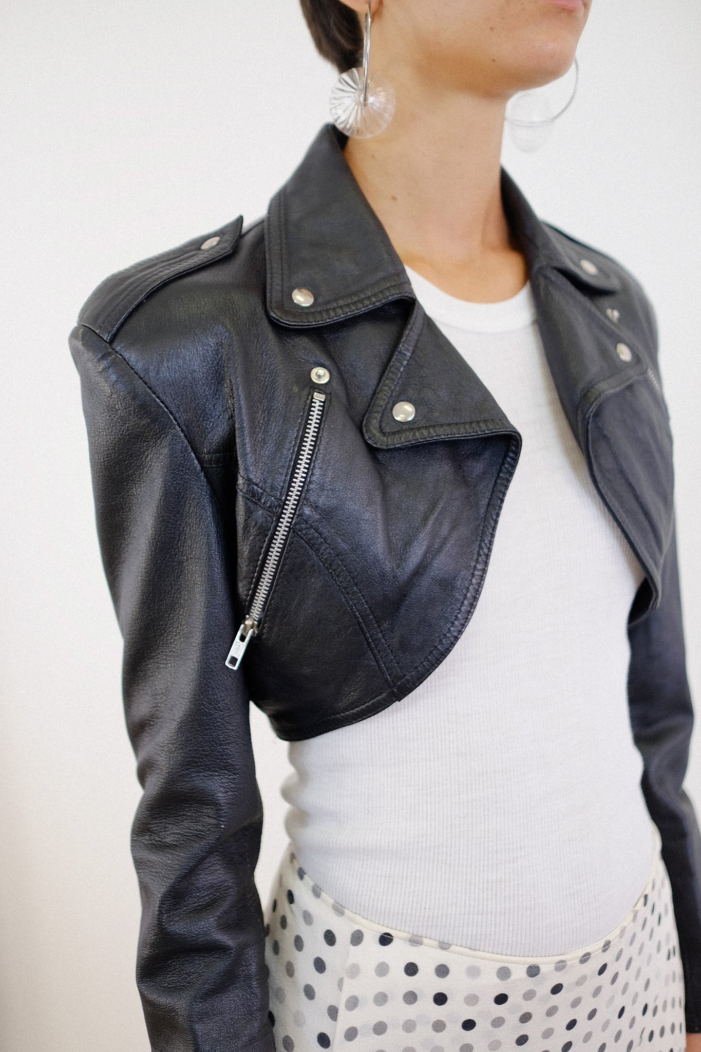 1980s PLEIN SUD CROP LEATHER JACKET IN BLACK