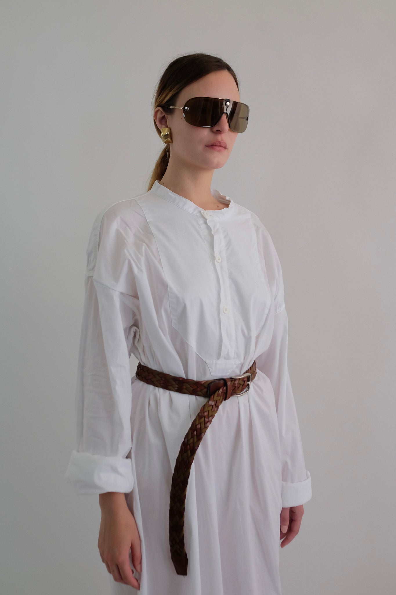 ARMANI JEANS MAXI SHIRT DRESS IN WHITE