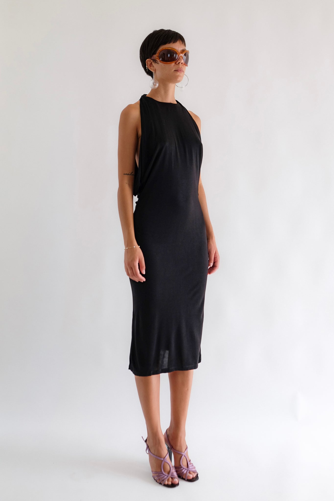 ALEXANDER MCQUEEN S/S 2001 DOCUMENTED ‘VOSS’ COLLECTION DRESS IN BLACK JERSEY