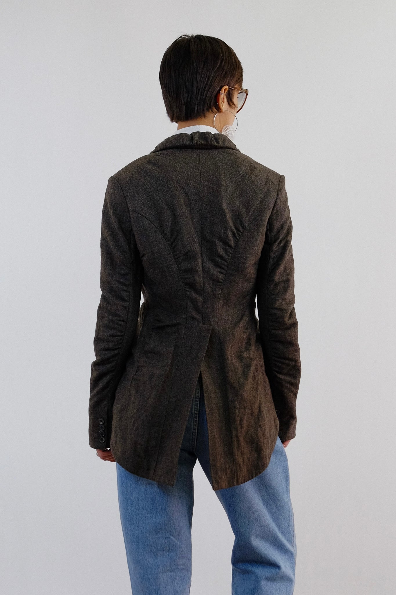 ALLSAINTS SPITALFIELDS FITTED TAILORED TAILCOAT IN LIGHT BROWN
