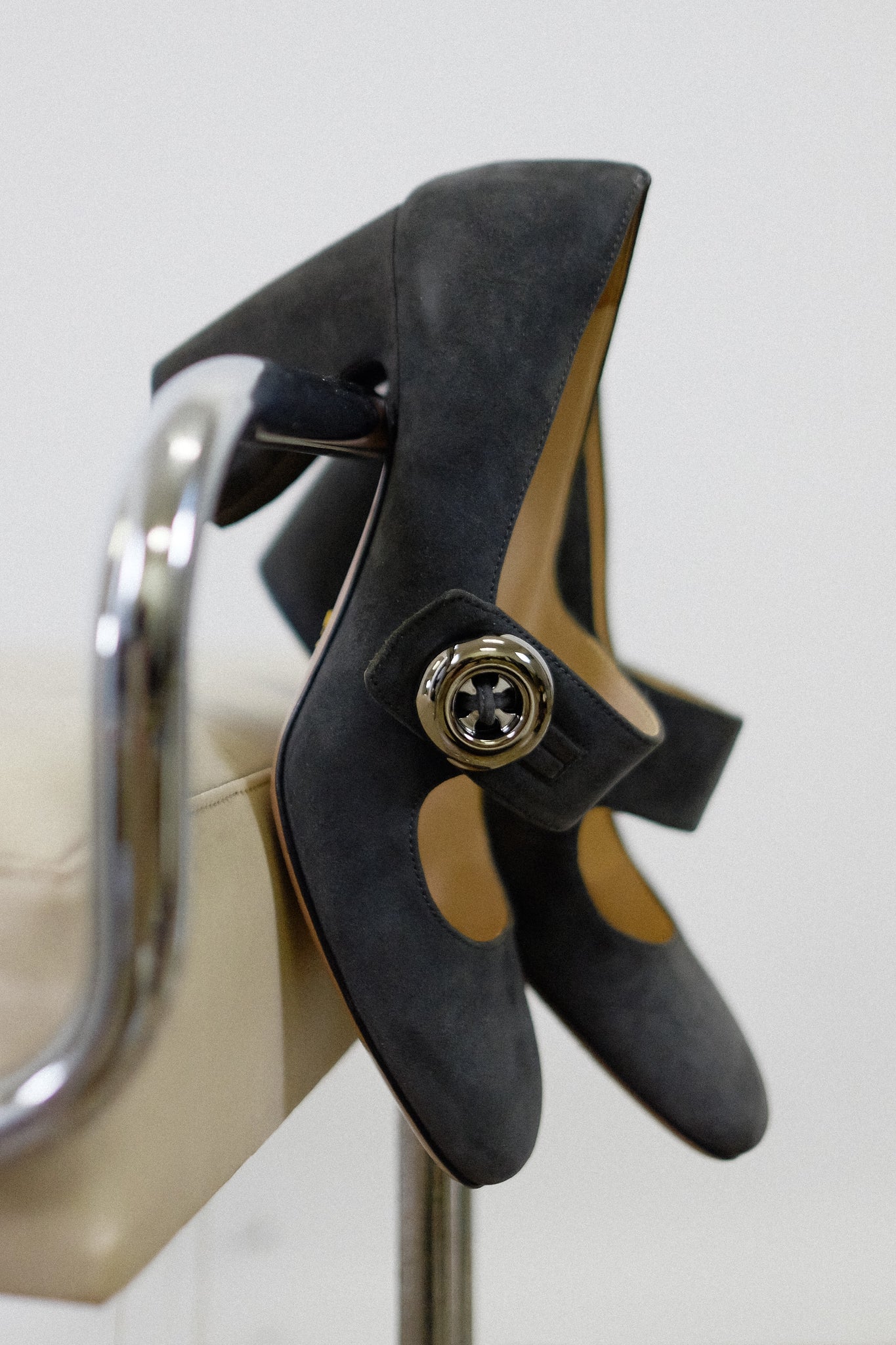 PRADA SUEDE MARY JANE IN SLATE GREY