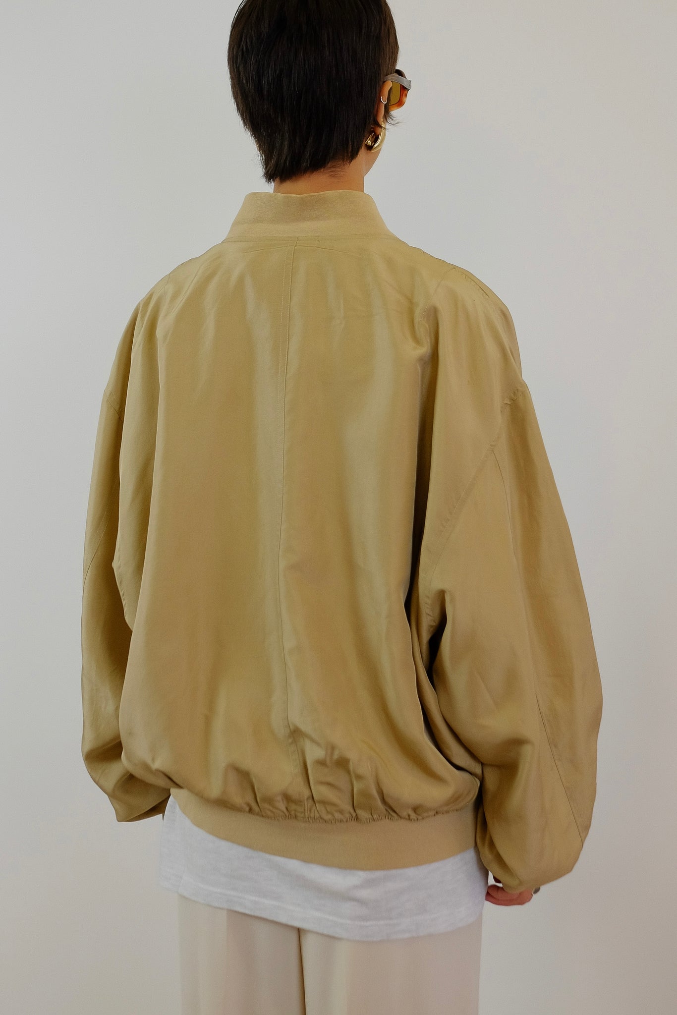SILK BOMBER JACKET IN TAUPE