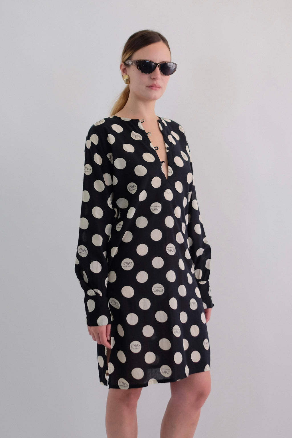 1990S ARMANI COTTON POLKA DOT DRESS IN BLACK AND WHITE VOILE
