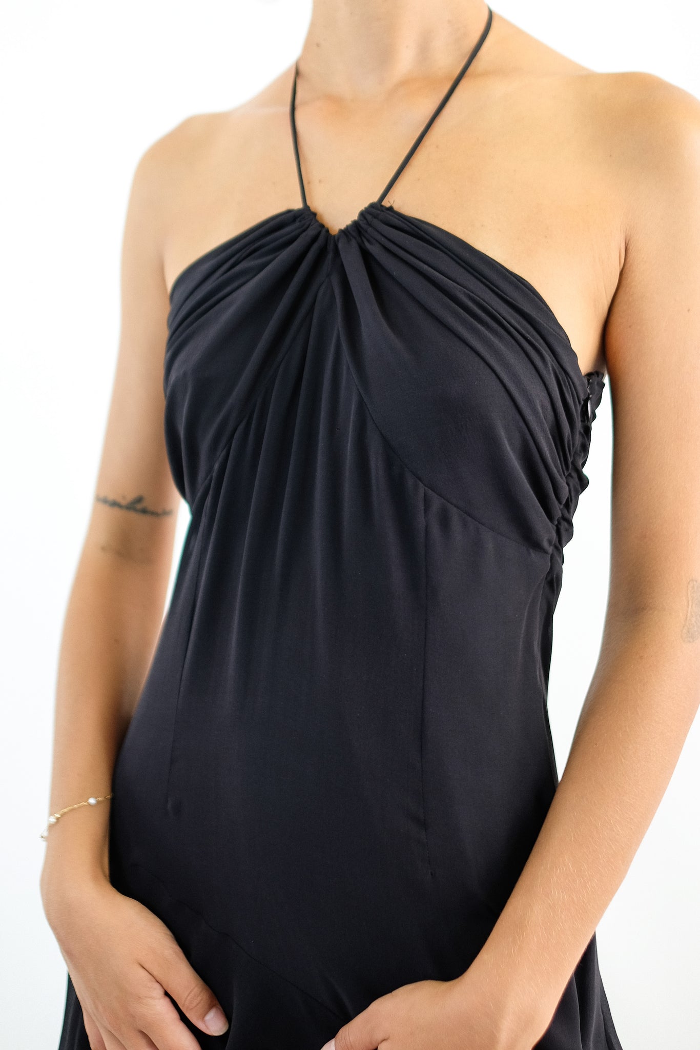 RUFFLE DRESS IN BLACK SILK