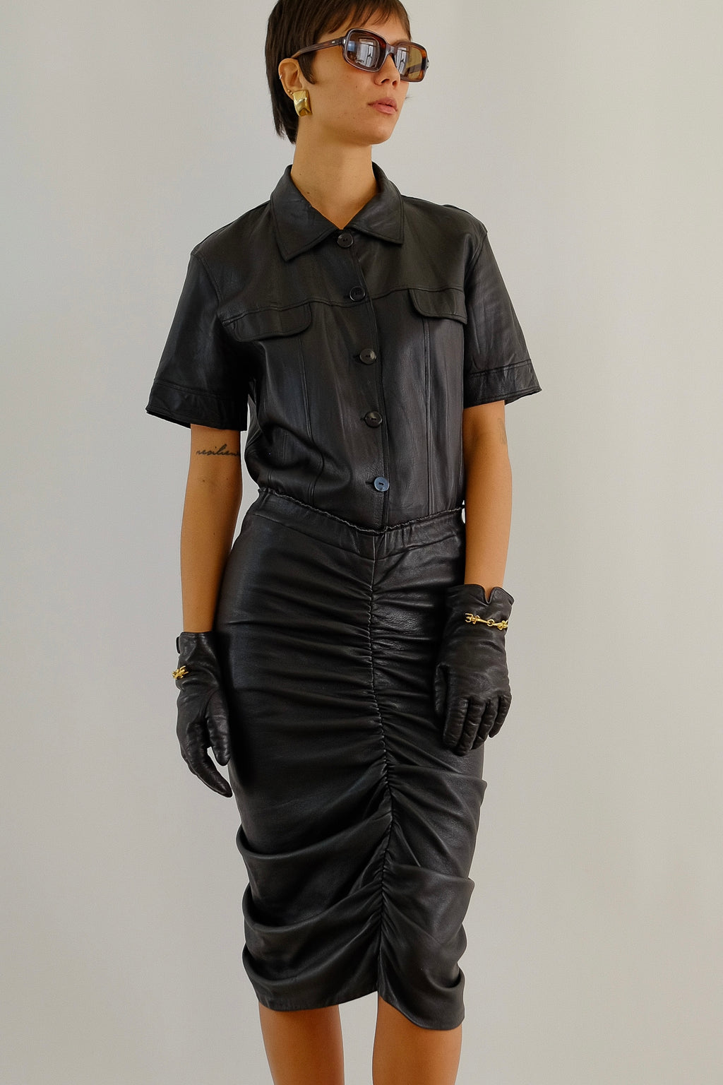 GRAZIA BAGNARESI SHIRT IN BLACK LEATHER