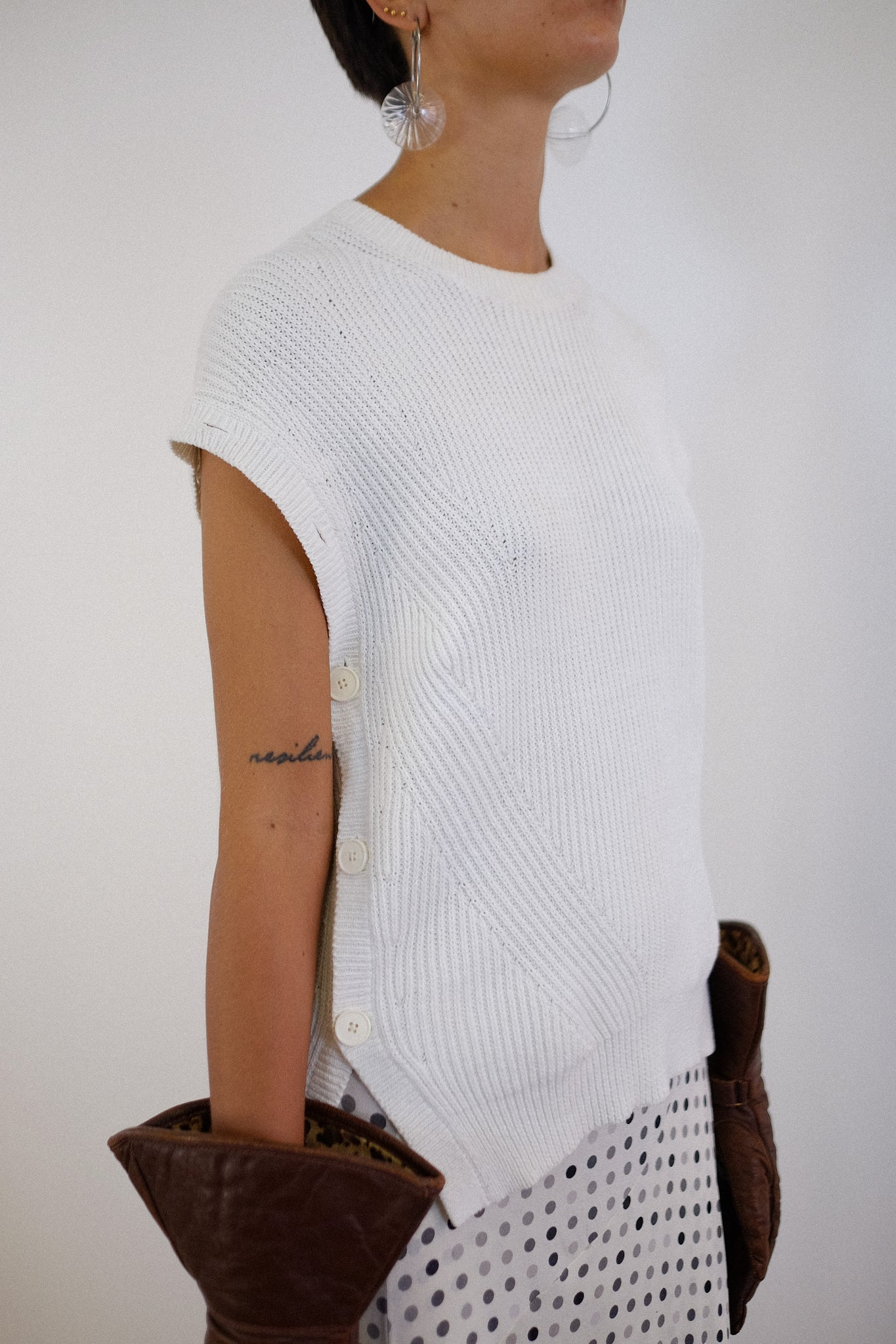 HELMUT LANG BUTTON SIDE SWEATER TABARD IN WHITE