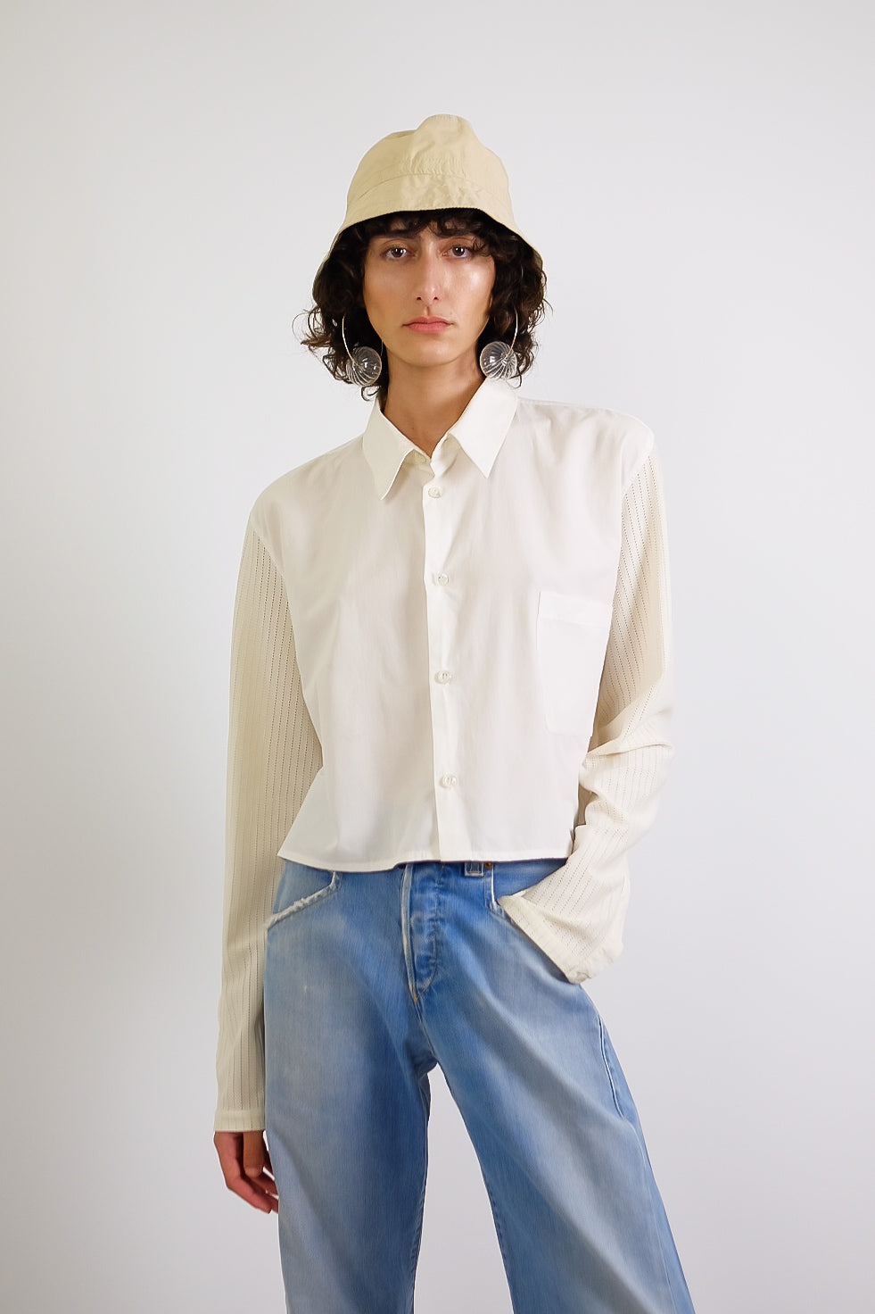 1980S GIRBAUD CROP COTTON/KNIT SHIRT