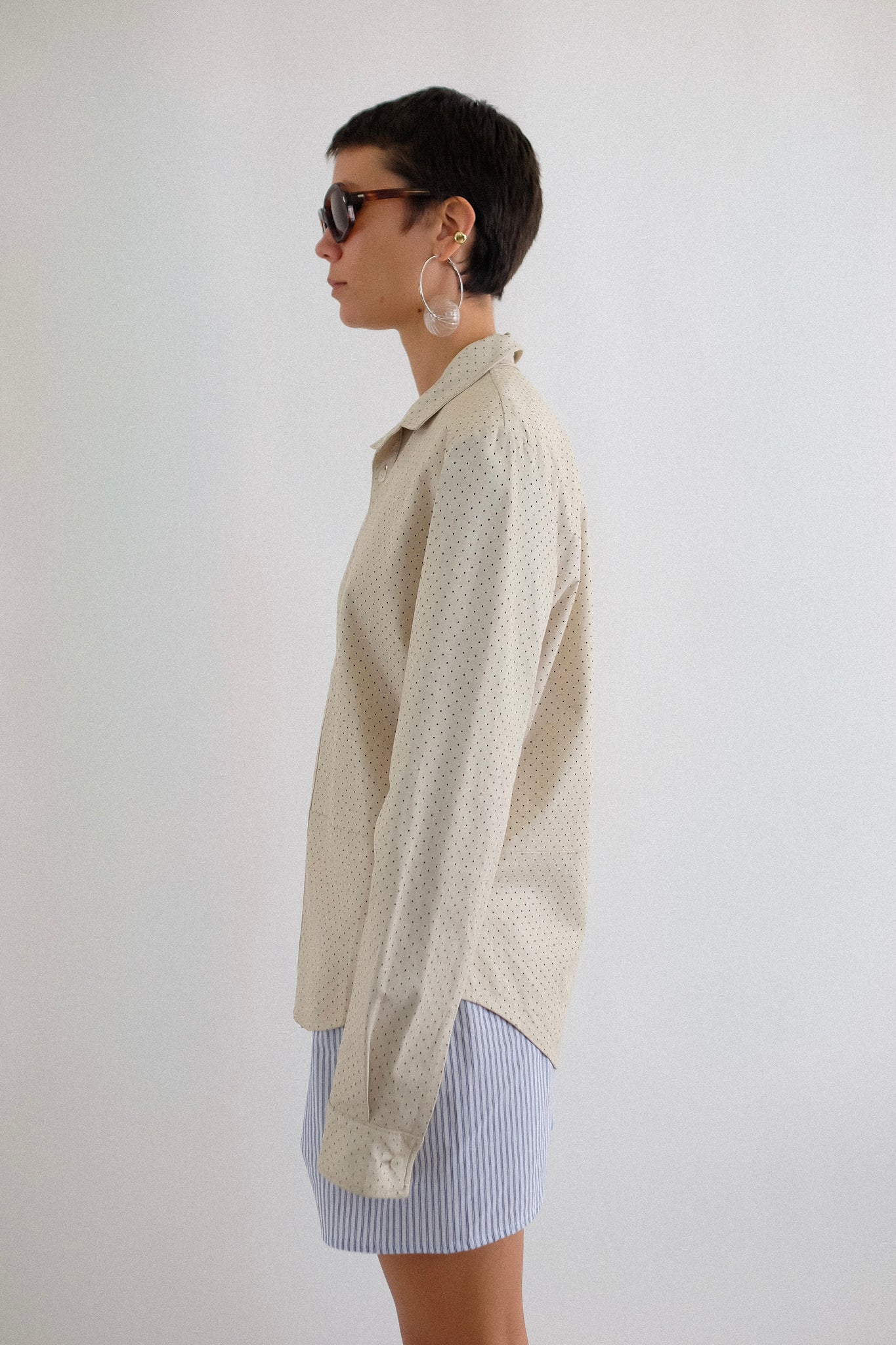 GIANFRANCO FERRÉ PERFORATED LEATHER SHIRT IN LIGHT TAUPE