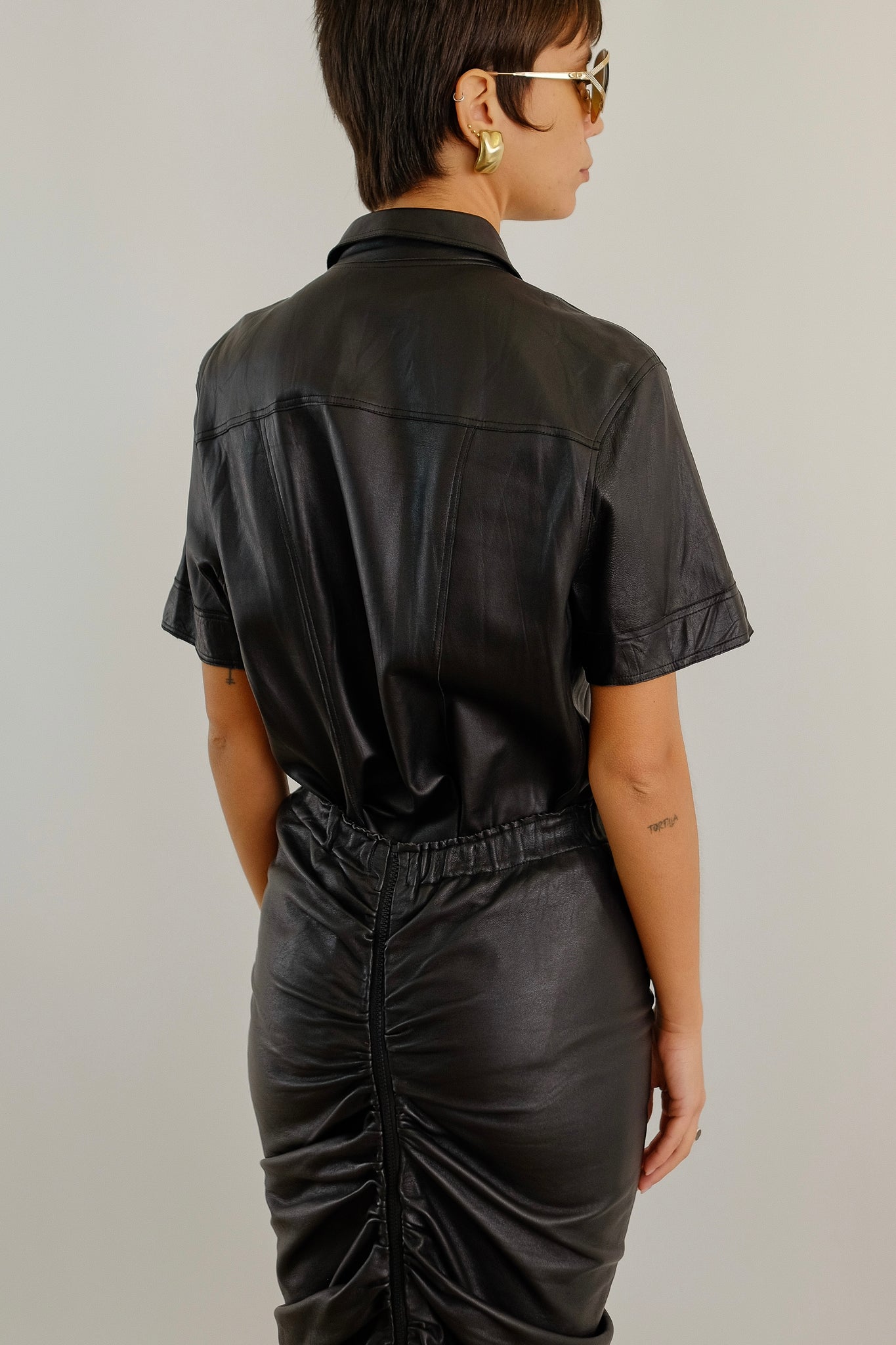 GRAZIA BAGNARESI SHIRT IN BLACK LEATHER