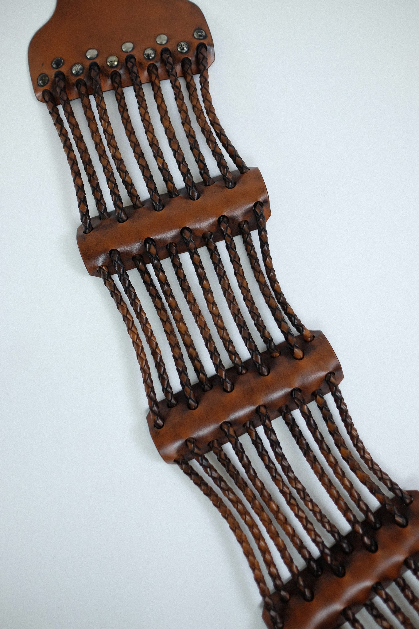 ARTISANAL HAND CRAFTED MAXI WOVEN LEATHER BELT IN BROWN