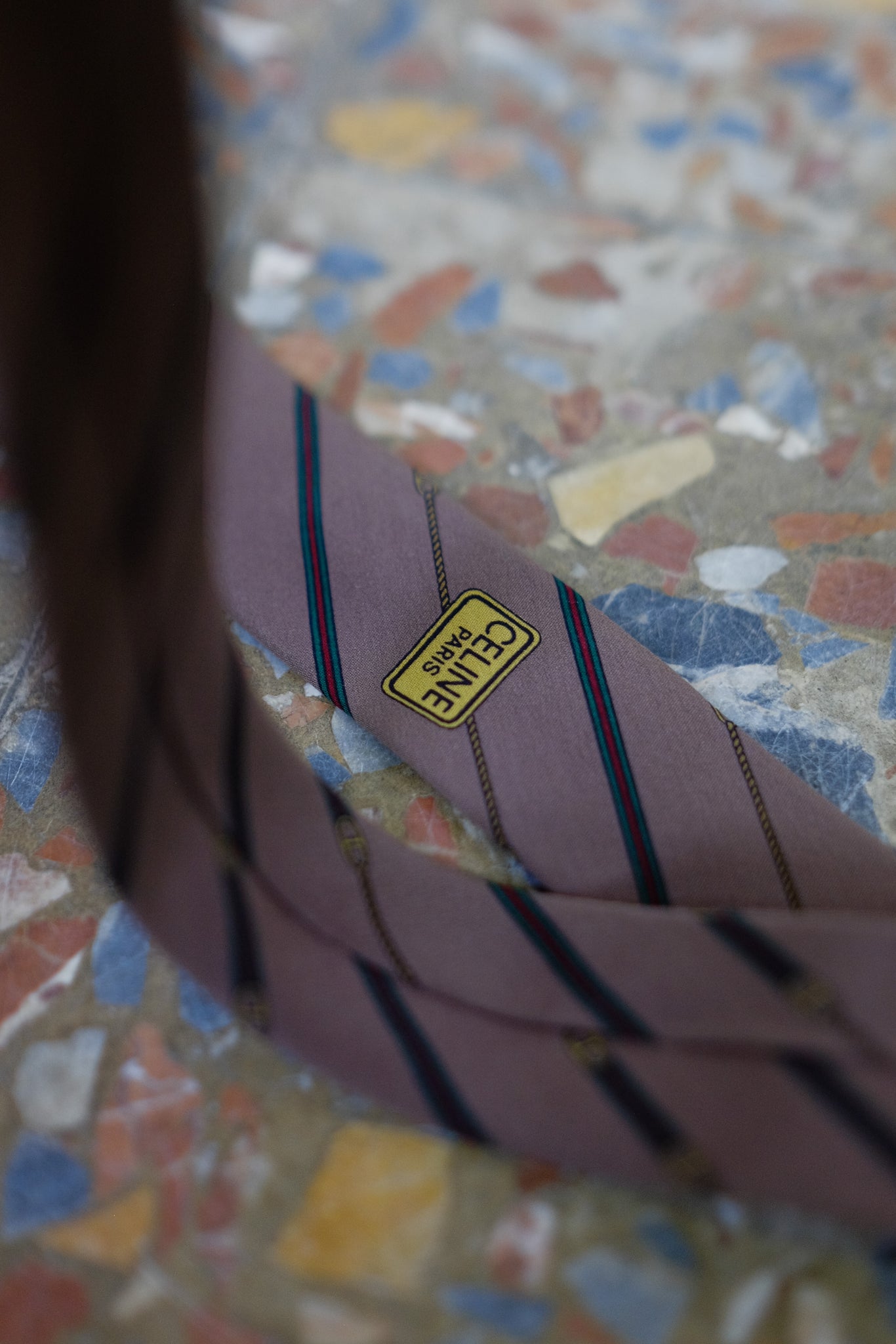 CELINE PARIS VINTAGE SILK TIE IN EQUESTRIAN MONOGRAM