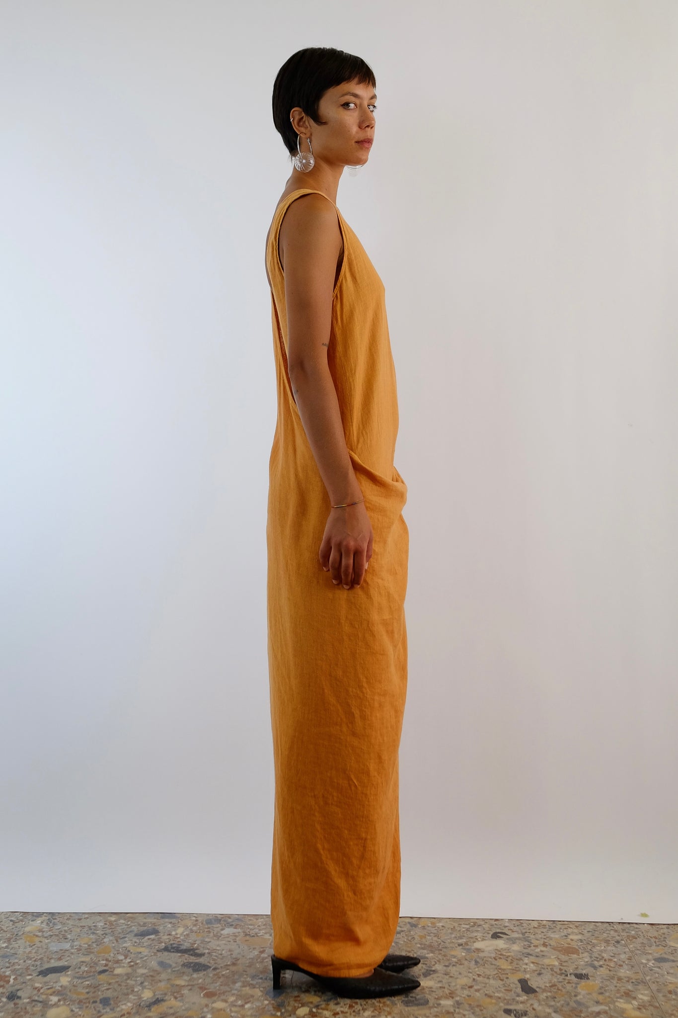 ORANGE WRAP BACK DRESS IN ARANCIA LINEN