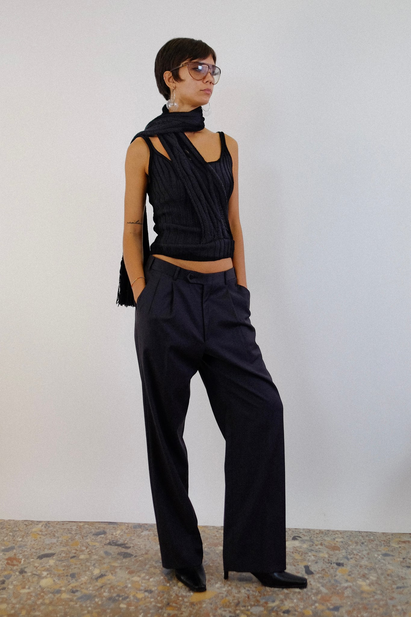 SPORTMAX KNIT TANK WITH BUILT-IN SCARF IN BLACK