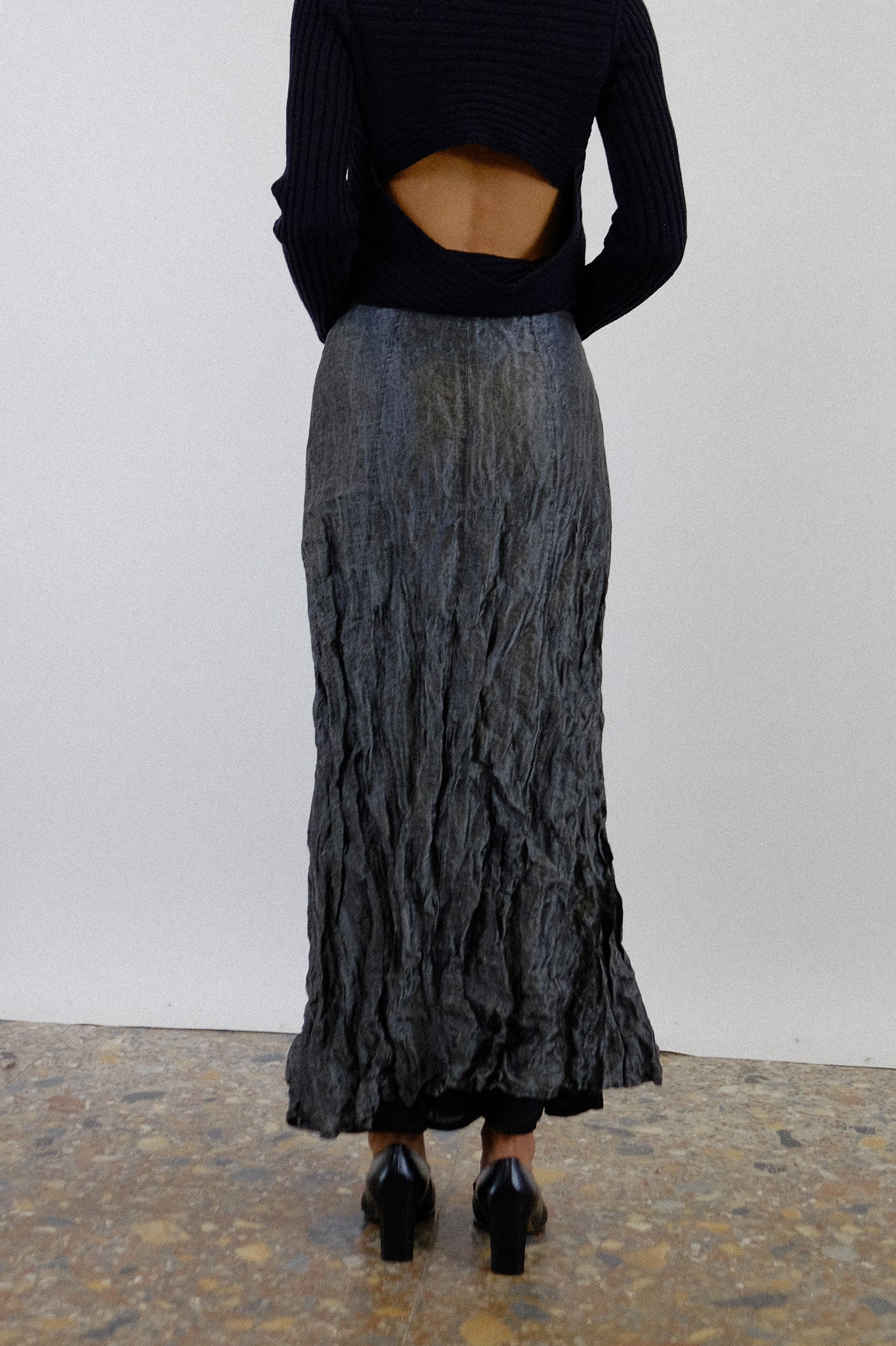 ROBERTA SCARPA METALLIC CRINKLE SKIRT IN TECHNICAL METALLIC FABRIC