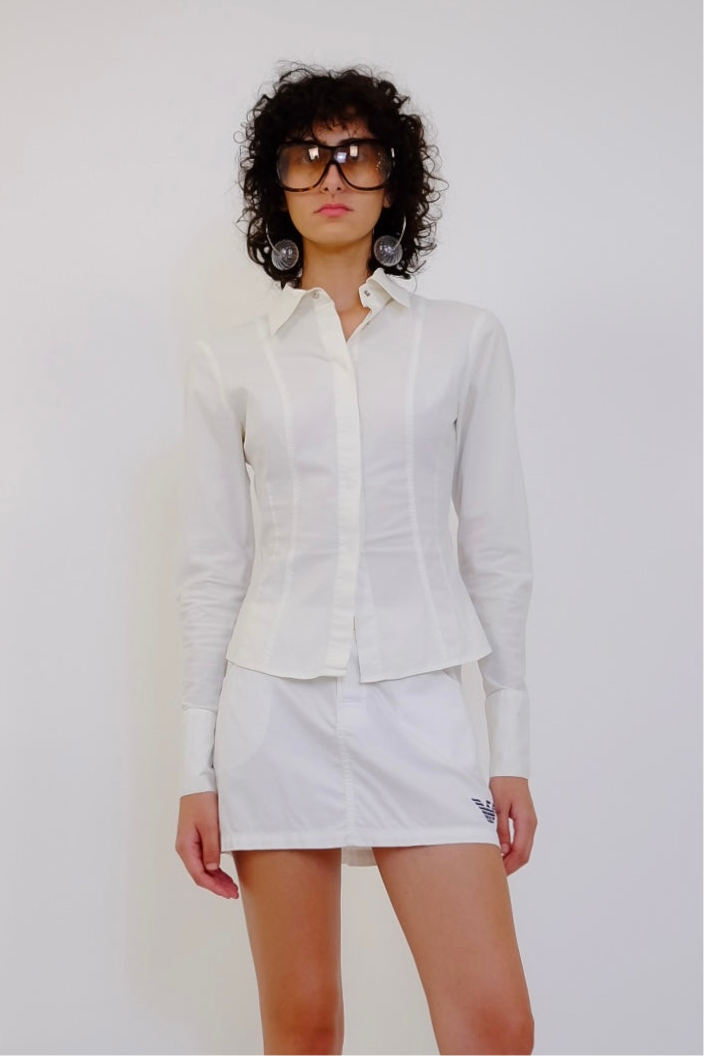 THIERRY MUGLER PANELLED MESH SHIRT