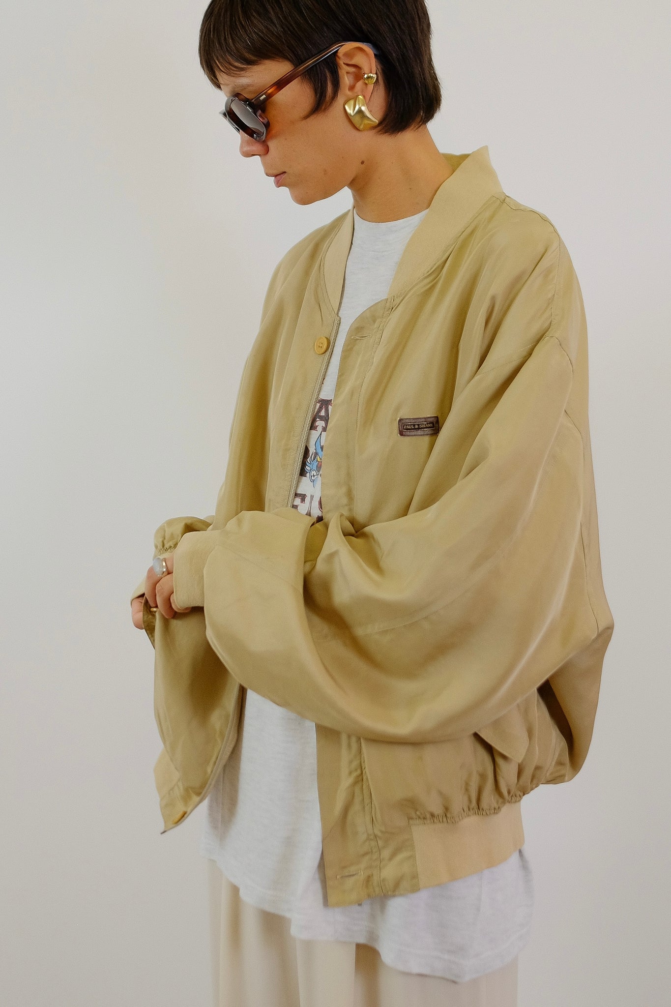 SILK BOMBER JACKET IN TAUPE