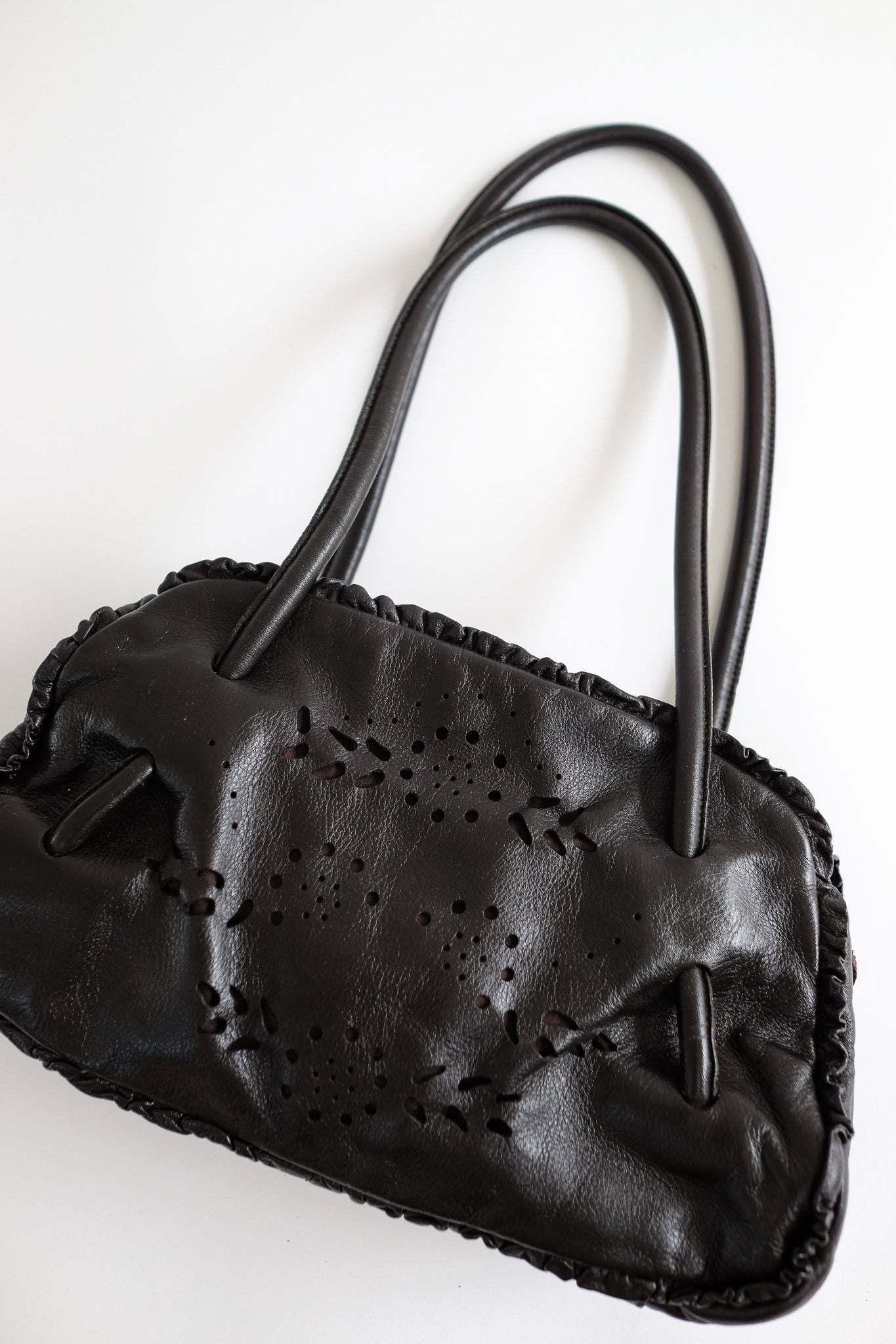 FURLA PERFORATED LEATHER BAG IN DARK CHOCOLATE BROWN