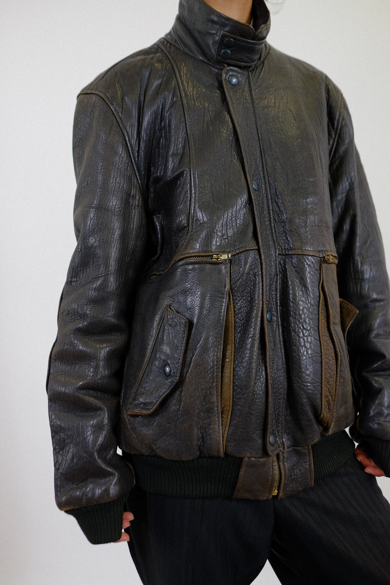 ANGELO LITRICO LEATHER JACKET IN DISTRESSED BROWN
