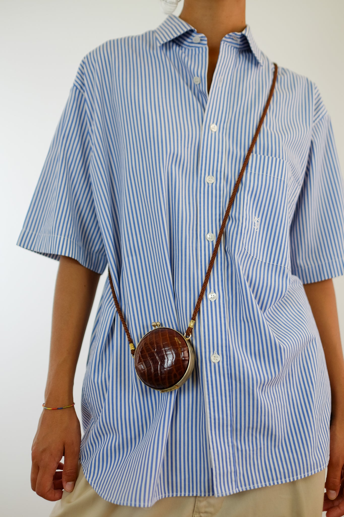 YVES SAINT LAURENT SHIRT IN BLUE STRIPE COTTON
