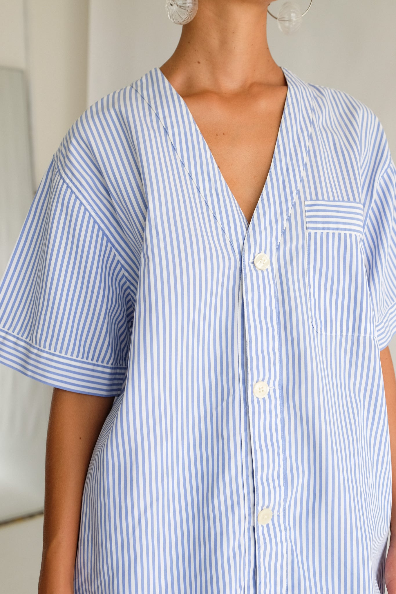ALBERTO ASPESI STRIPED SET IN LIGHTBLUE AND WHITE COTTON POPLIN