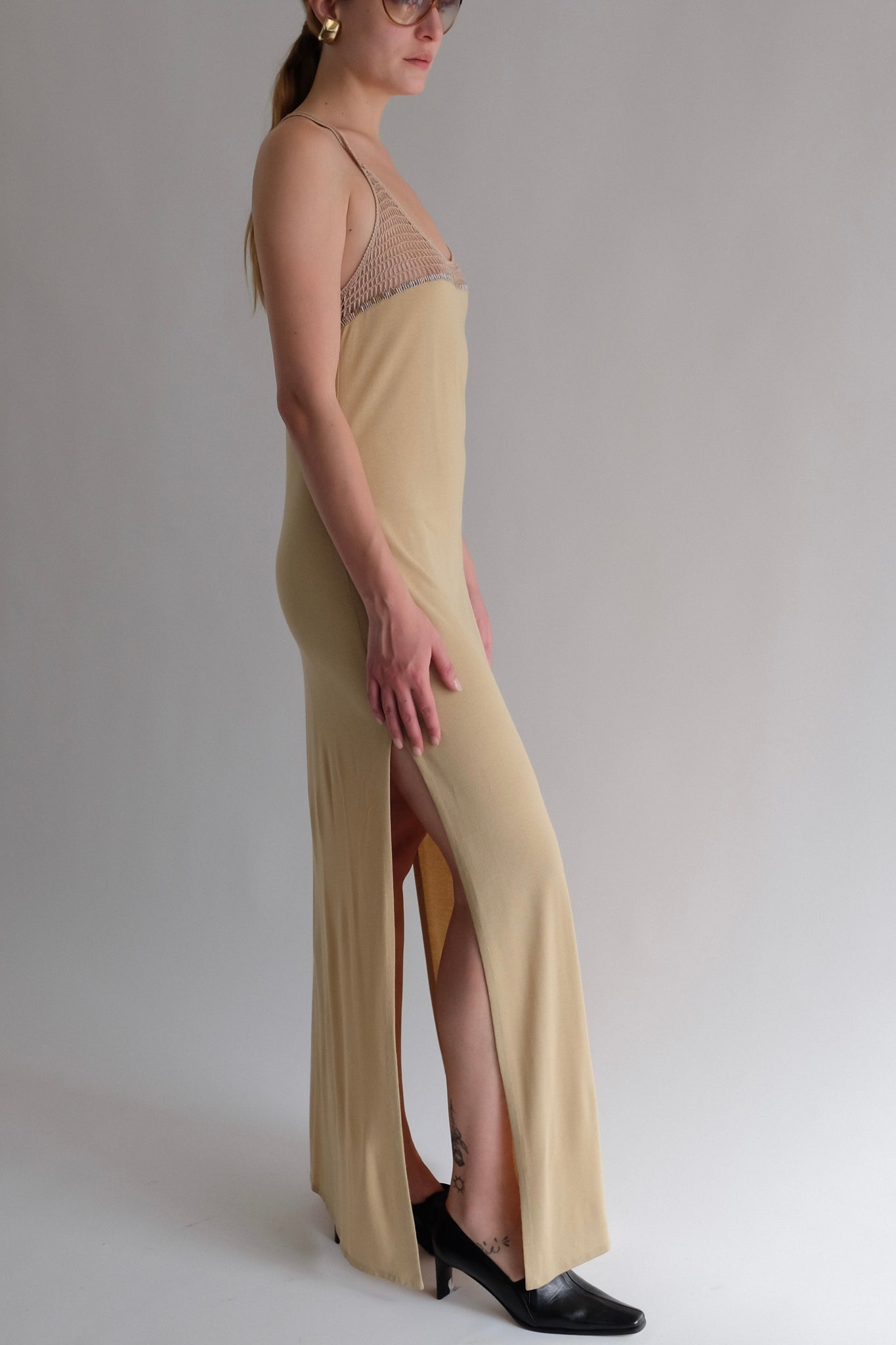 LA PERLA HAND BEADED CROCHET DRESS IN BEIGE