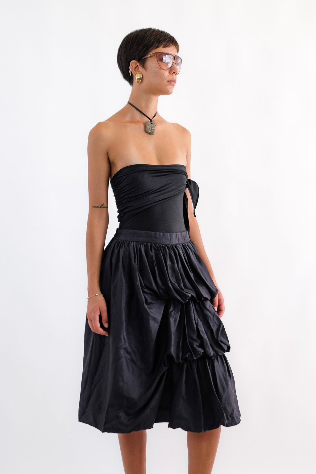 VINTAGE 80S GIANNI VERSACE TIERED PUFF SKIRT IN BLACK SILK
