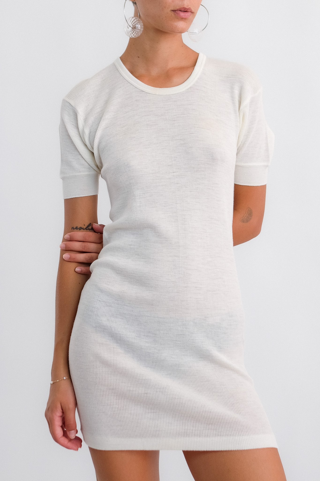 VINTAGE RAGNO DEADSTOCK KNIT T-DRESS IN PANNA