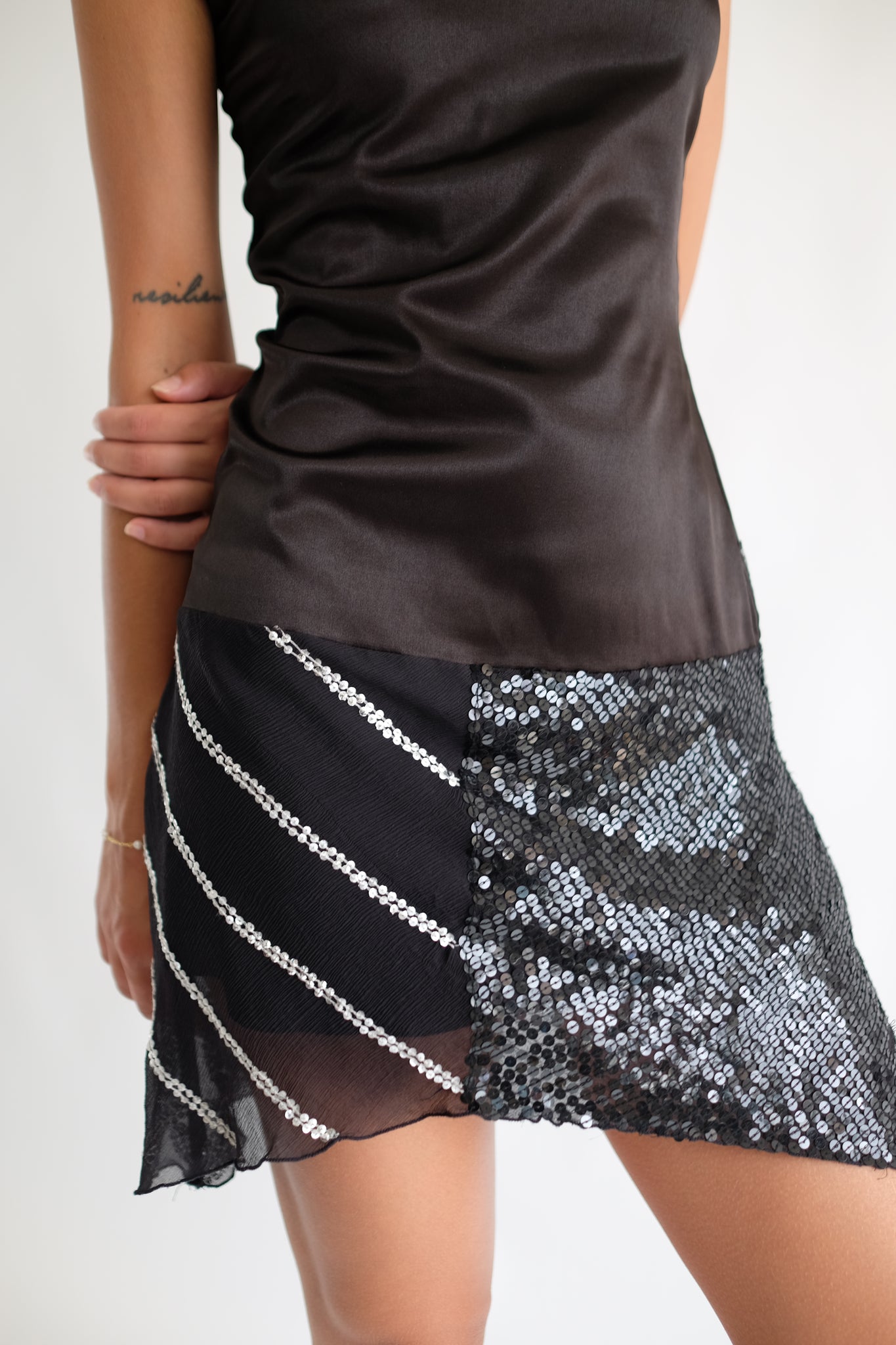 ARMANI JEANS MINI SEQUINED DRESS IN BLACK